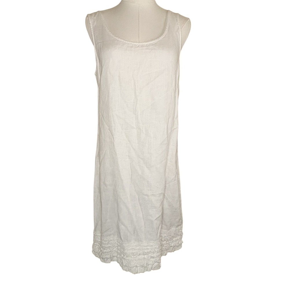 Tommy Bahama WHITE Sleeveless Shift Dress,S, ruffle Hem 100% Linen Beach Casual